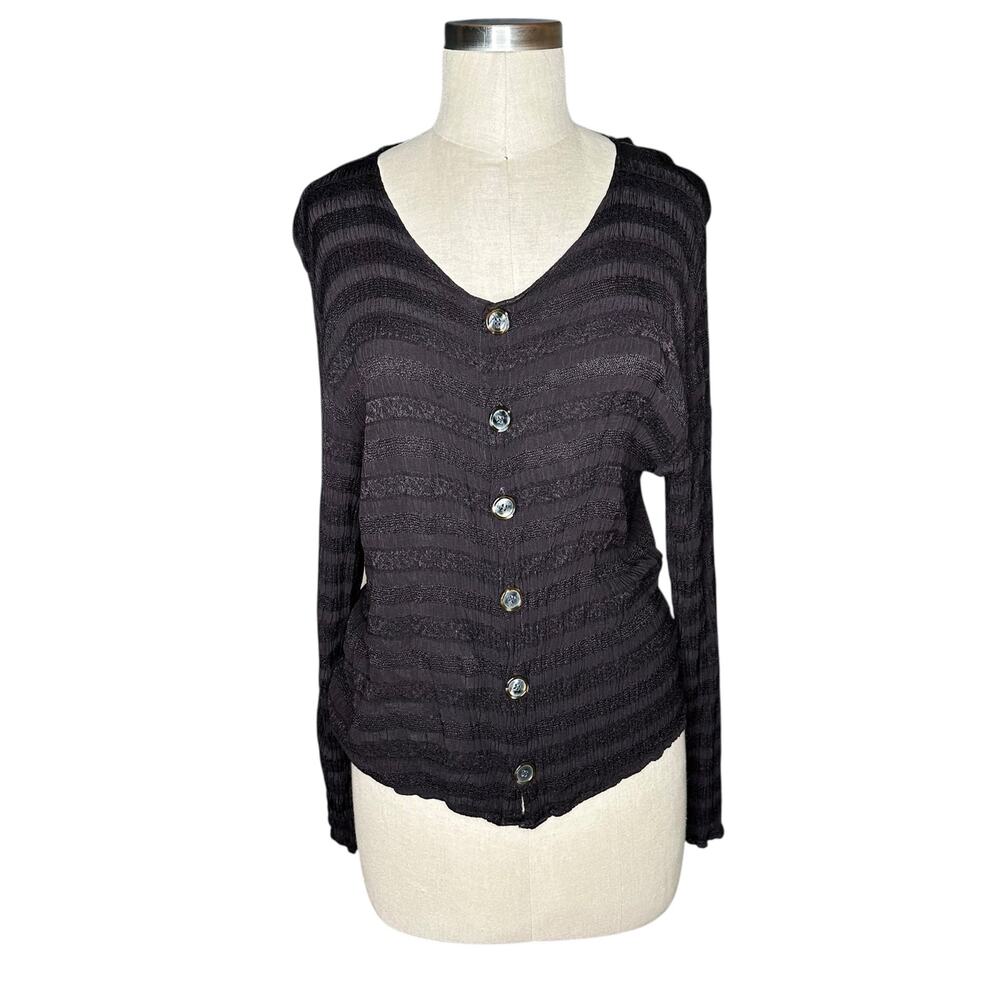 CP SHADES Vintage Knit Black Purple Button Down‎ Cardigan Sweater Women's Medium